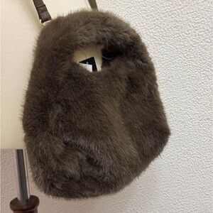 Faux Fur dark khaki green crossbody. Never used.